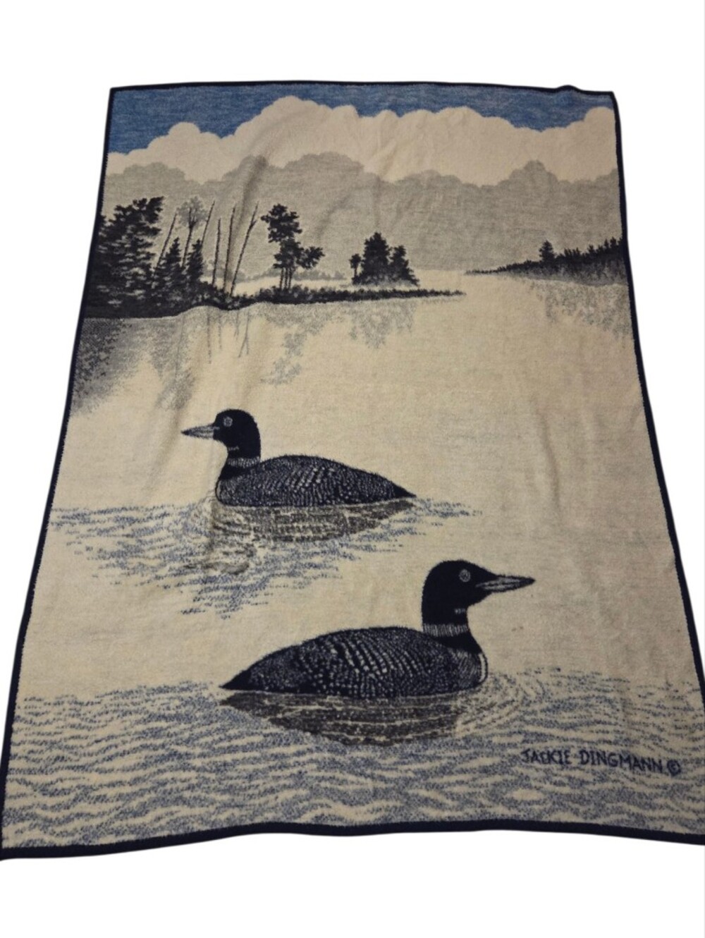 Biederlack Vintage Loons Ducks Fleece Cozy Throw Blanket 56" X 70" Reversible - Picture 2 of 7